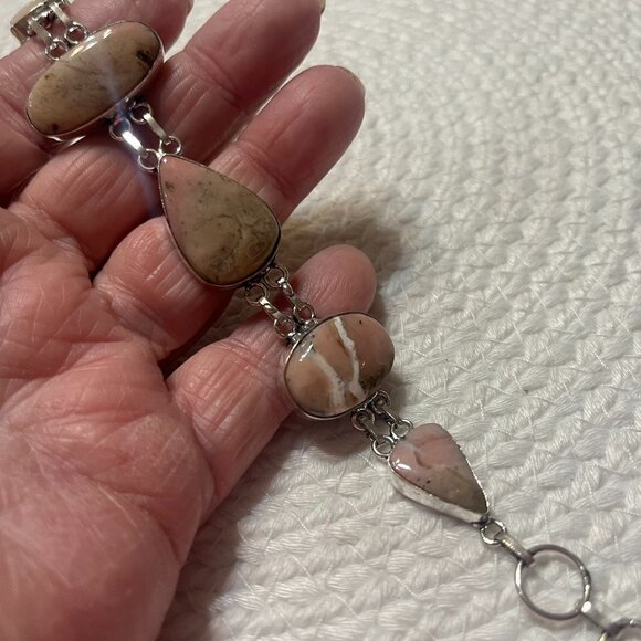 Gorgeous PERUVIAN PINK OPAL Handmade Sterling 925 Bracelet #786D - Picture 1 of 3